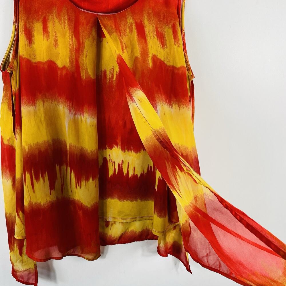 New Directions Top 3X Tie Dye Sleeveless Chiffon Layered Red Orange Yellow - Picture 3 of 5